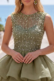 Pearl A Line Tiered Illusion Neck Black Homecoming Dress