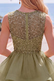 Pearl A Line Tiered Illusion Neck Black Homecoming Dress