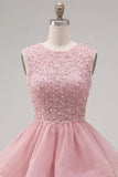 Pearl A Line Tiered Illusion Neck Black Homecoming Dress