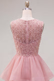 Pearl A Line Tiered Illusion Neck Black Homecoming Dress