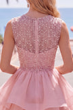 Pearl A Line Tiered Illusion Neck Black Homecoming Dress