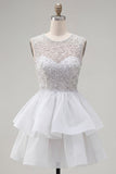 Pearl A Line Tiered Illusion Neck Black Homecoming Dress