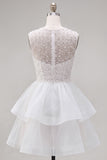 Pearl A Line Tiered Illusion Neck Black Homecoming Dress