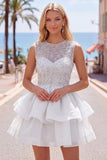 Pearl A Line Tiered Illusion Neck Black Homecoming Dress