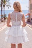 Pearl A Line Tiered Illusion Neck Black Homecoming Dress