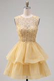 Pearl A Line Tiered Illusion Neck Black Homecoming Dress