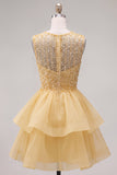 Pearl A Line Tiered Illusion Neck Black Homecoming Dress