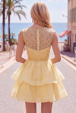Pearl A Line Tiered Illusion Neck Black Homecoming Dress
