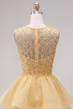 Pearl A Line Tiered Illusion Neck Black Homecoming Dress