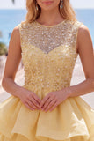 Pearl A Line Tiered Illusion Neck Black Homecoming Dress