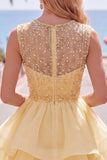 Pearl A Line Tiered Illusion Neck Black Homecoming Dress