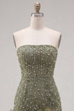 Blue Strapless 3D Flowers Bodycon Homecoming Dress with Pearls