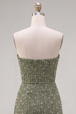 Blue Strapless 3D Flowers Bodycon Homecoming Dress with Pearls