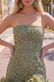 Blue Strapless 3D Flowers Bodycon Homecoming Dress with Pearls