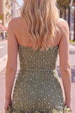 Blue Strapless 3D Flowers Bodycon Homecoming Dress with Pearls