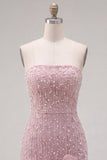 Blue Strapless 3D Flowers Bodycon Homecoming Dress with Pearls