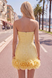 Blue Strapless 3D Flowers Bodycon Homecoming Dress with Pearls