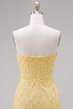 Blue Strapless 3D Flowers Bodycon Homecoming Dress with Pearls