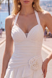 Halter Ruched Tiered Ruffle Pink Homecoming Dress with 3D Flower