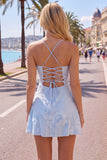 Dark Green A Line Short Homecoming Dress with Lace-up Back