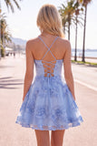 Dark Green A Line Short Homecoming Dress with Lace-up Back