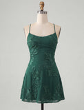 Dark Green A Line Short Homecoming Dress with Lace-up Back