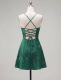 Dark Green A Line Short Homecoming Dress with Lace-up Back