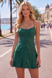 Dark Green A Line Short Homecoming Dress with Lace-up Back