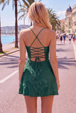 Dark Green A Line Short Homecoming Dress with Lace-up Back