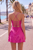 Dark Green A Line Short Homecoming Dress with Lace-up Back