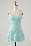 Dark Green A Line Short Homecoming Dress with Lace-up Back
