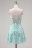 Dark Green A Line Short Homecoming Dress with Lace-up Back
