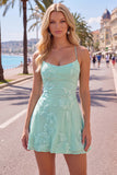 Dark Green A Line Short Homecoming Dress with Lace-up Back