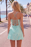Dark Green A Line Short Homecoming Dress with Lace-up Back