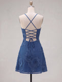 Dark Green A Line Short Homecoming Dress with Lace-up Back