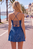 Dark Green A Line Short Homecoming Dress with Lace-up Back