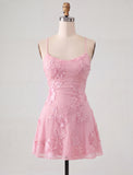 Dark Green A Line Short Homecoming Dress with Lace-up Back