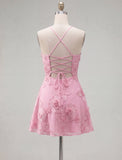 Dark Green A Line Short Homecoming Dress with Lace-up Back