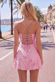 Dark Green A Line Short Homecoming Dress with Lace-up Back