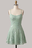 Dark Green A Line Short Homecoming Dress with Lace-up Back