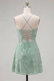 Dark Green A Line Short Homecoming Dress with Lace-up Back