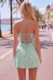 Dark Green A Line Short Homecoming Dress with Lace-up Back