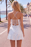 Dark Green A Line Short Homecoming Dress with Lace-up Back