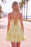 Dark Green A Line Short Homecoming Dress with Lace-up Back