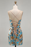 Blue Flower Corset Bodycon Sequin Short Homecoming Dress