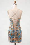 Blue Flower Corset Bodycon Sequin Short Homecoming Dress