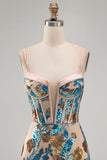 Blue Flower Corset Bodycon Sequin Short Homecoming Dress