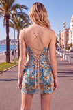 Blue Flower Corset Bodycon Sequin Short Homecoming Dress