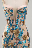 Blue Flower Corset Bodycon Sequin Short Homecoming Dress