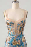 Blue Flower Corset Bodycon Sequin Short Homecoming Dress